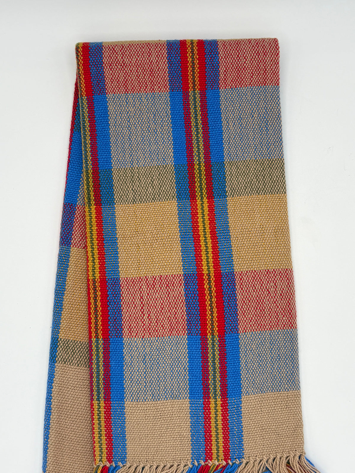 Tea Towel Handwoven Red Blue Yellow Stripe