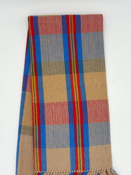 Tea Towel Handwoven Red Blue Yellow Stripe