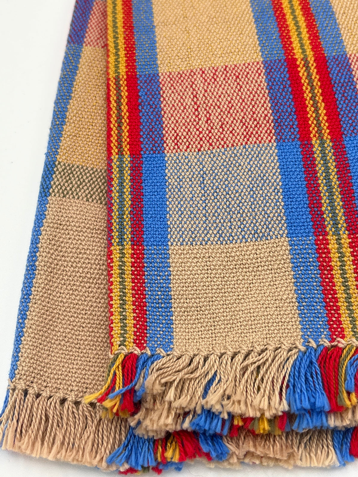 Tea Towel Handwoven Red Blue Yellow Stripe