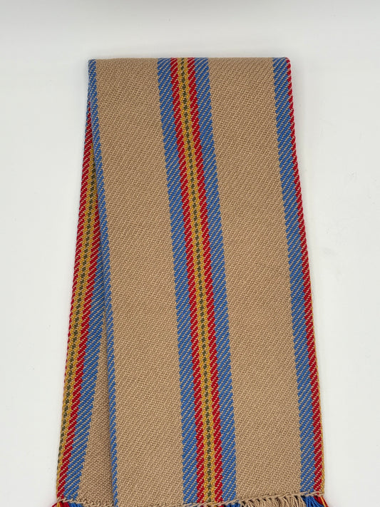 Tea Towel Handwoven Twill Red Blue Yellow Vertical Stripe