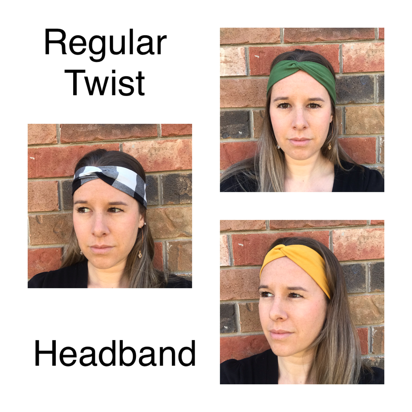Twist bamboo headband styling on model with green and yellow knotted headbands