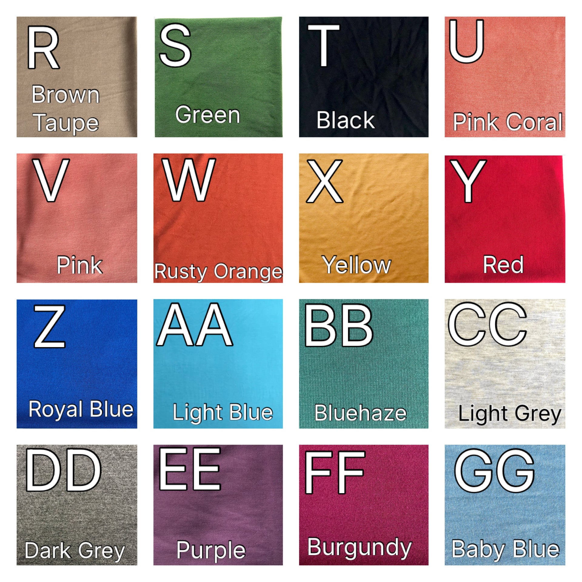 Headband fabric color swatch board with solid colors and patterns
