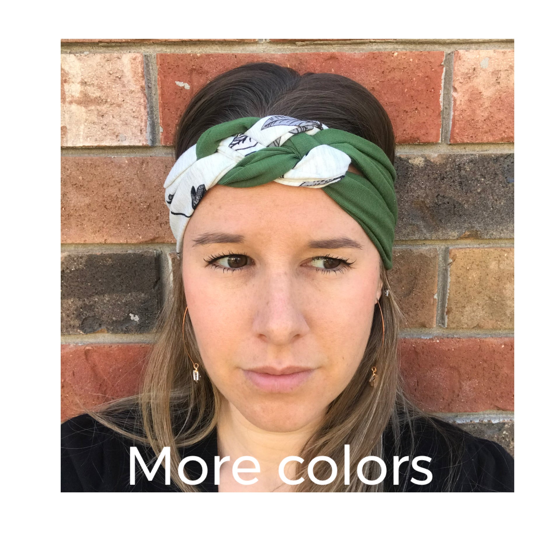 Knot headband with green wrap and white patterned fabric at the center knot