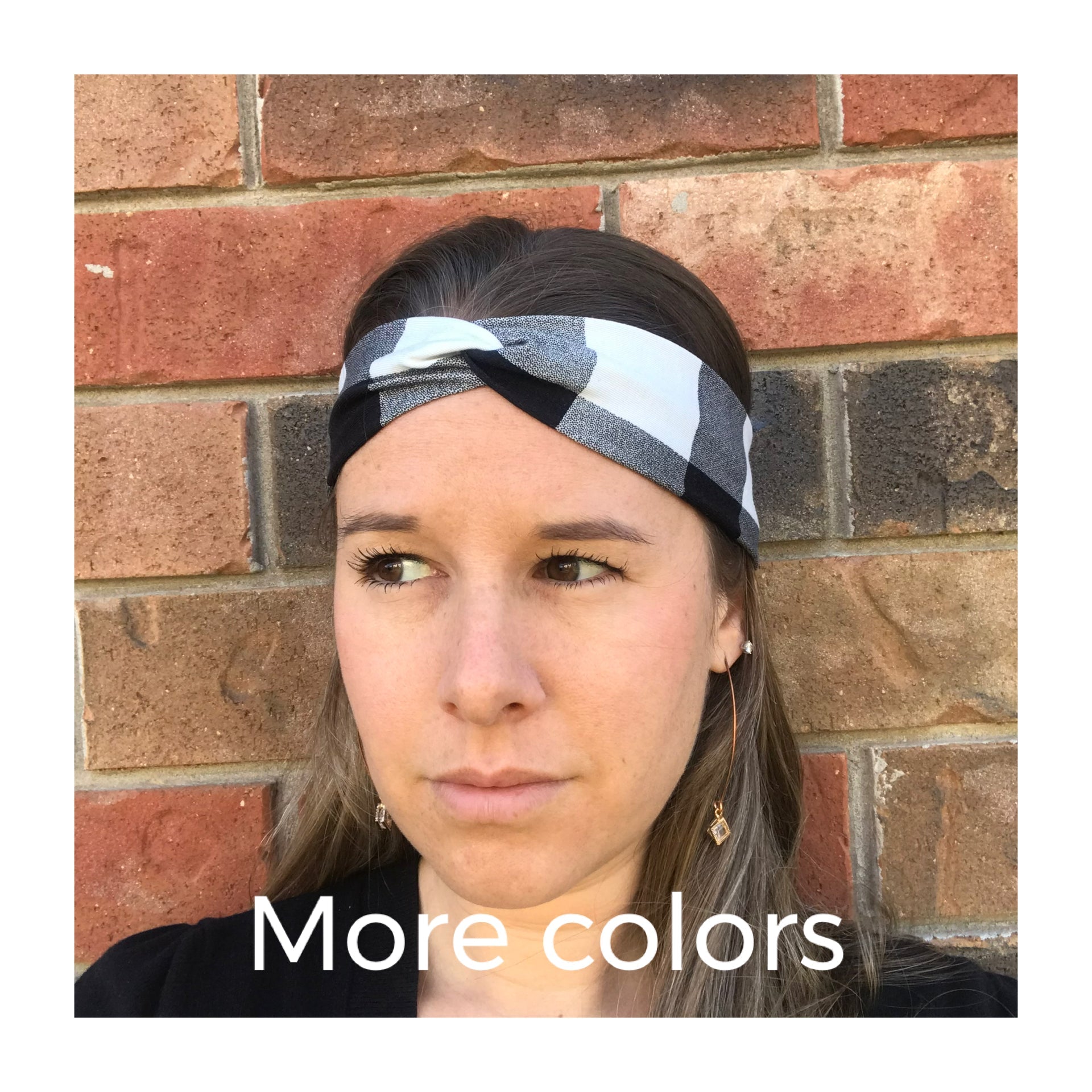 Plaid twist bamboo headband with knotted center, black and white check design