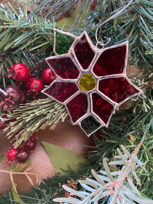 Stained Glass Poinsetta Ornament