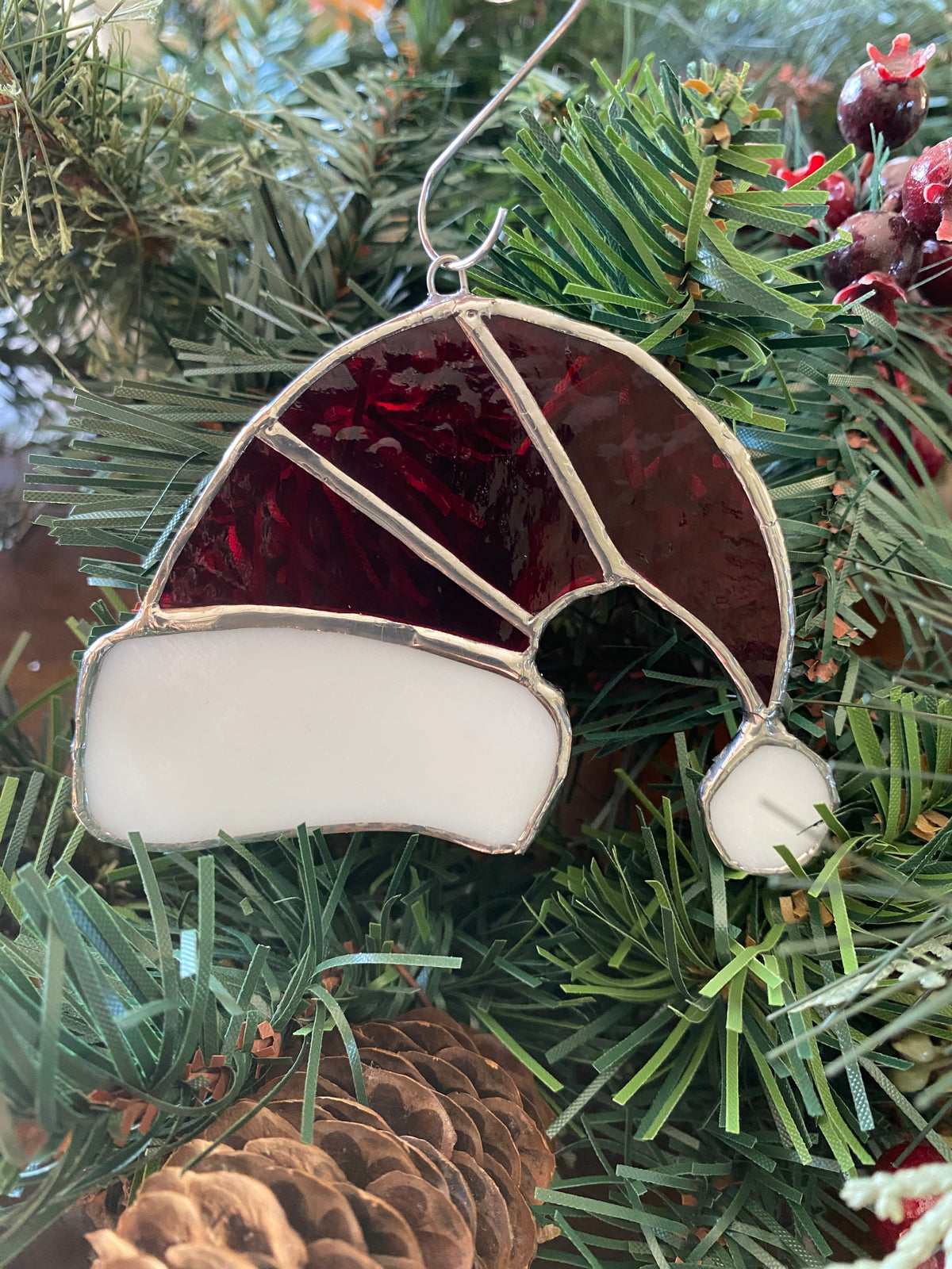 Stained Glass Santa Hat Ornament