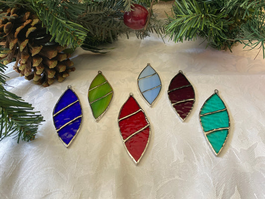 Stained Glass Oblong Bauble Ornaments - Set of 6
