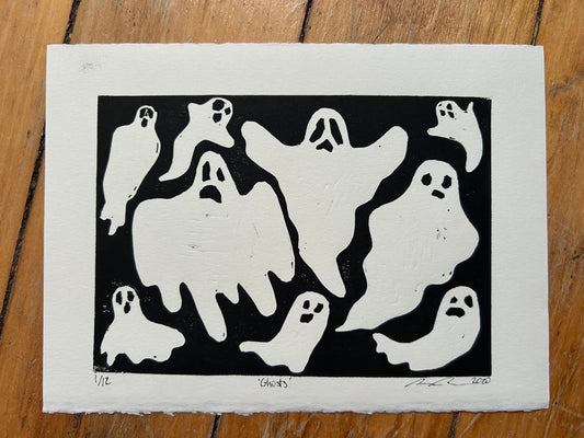 Ghosts Lino Print