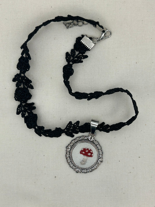 Amanita Mushroom Embroidered Choker Necklace