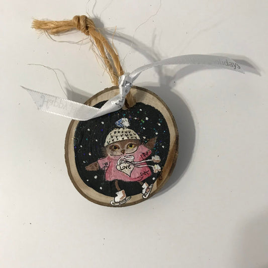 Hand Painted Wooden Ornament – Bird with Pom Pom
