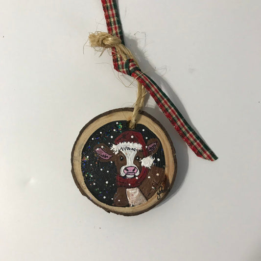 Hand Painted Wooden Ornament – Cow