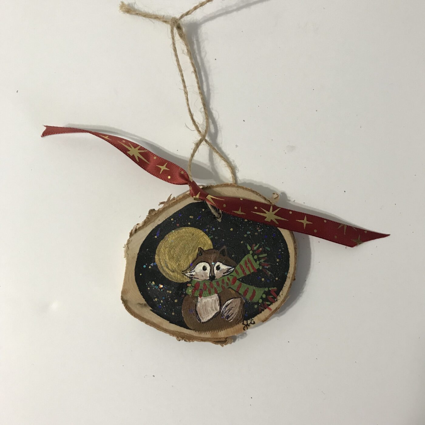 Hand Painted Wooden Ornament – Raccoon