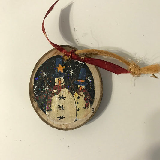 Hand Painted Wooden Ornament – Two Snowmen