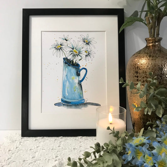 Pitcher Of Blue Daisies