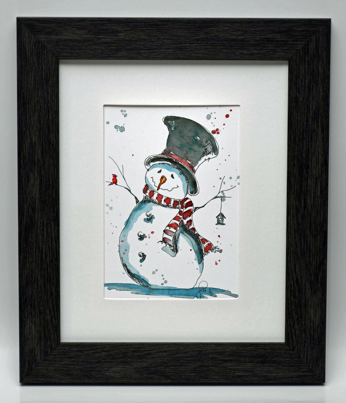 Snowman With Birdhouse & Cardinal