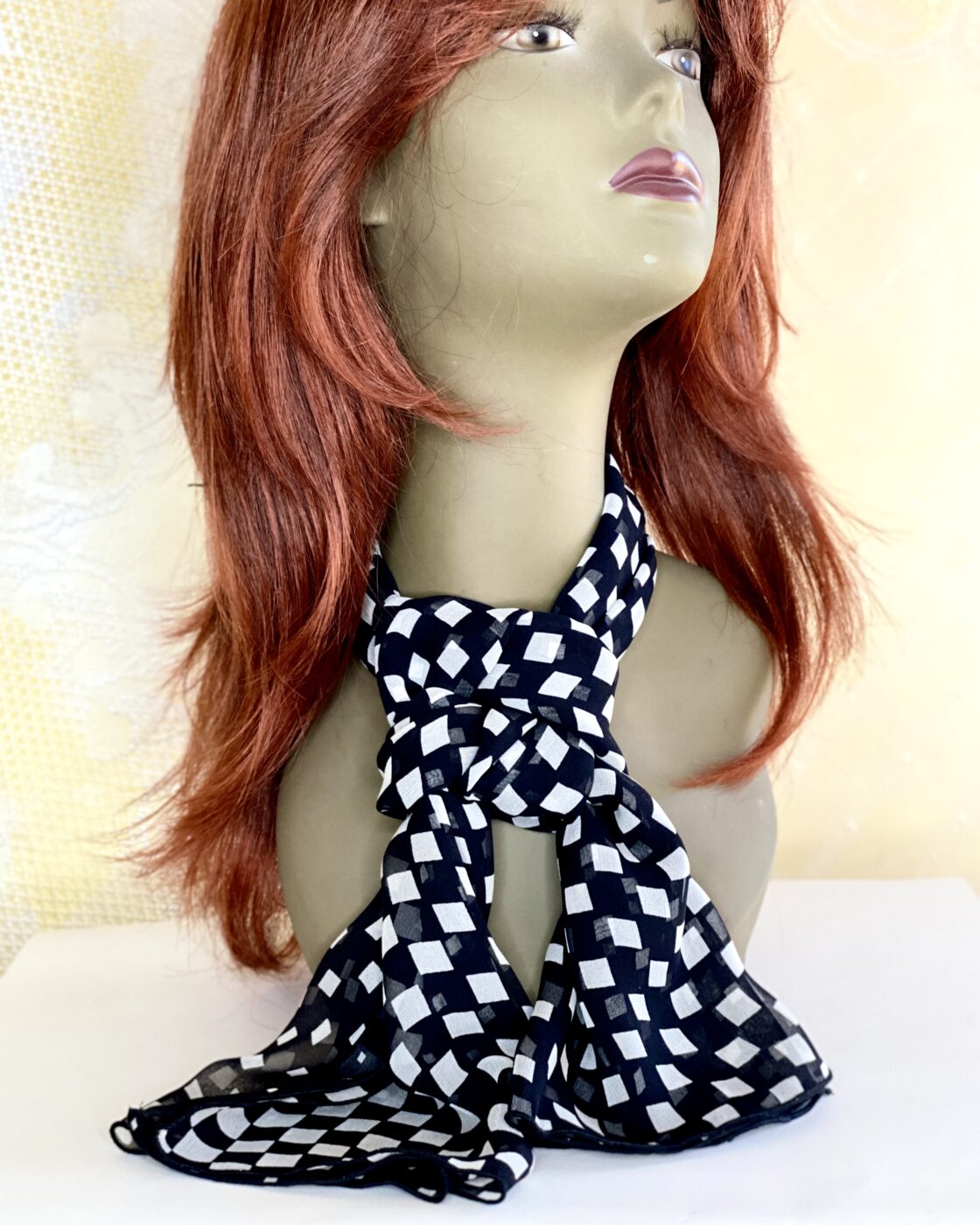 Black and White Checkered Silk Scarf