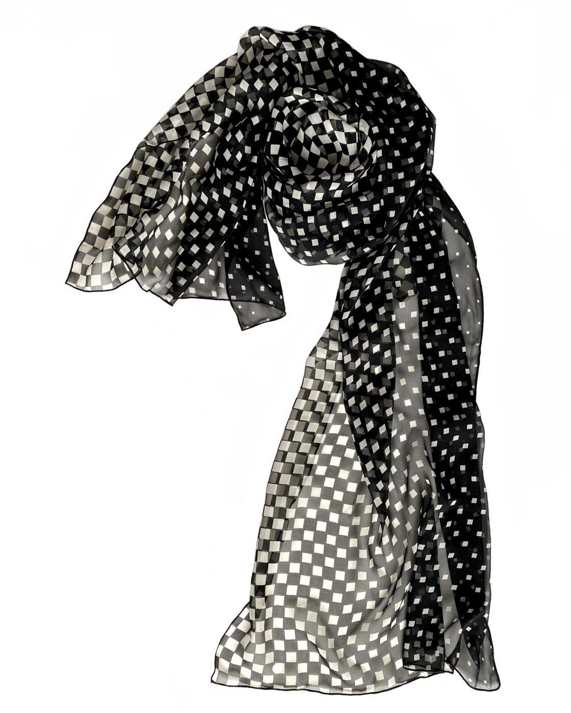 Black and White Checkered Silk Scarf