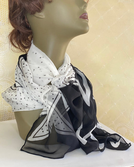 Black and White Dual Patterned Silk Scarf