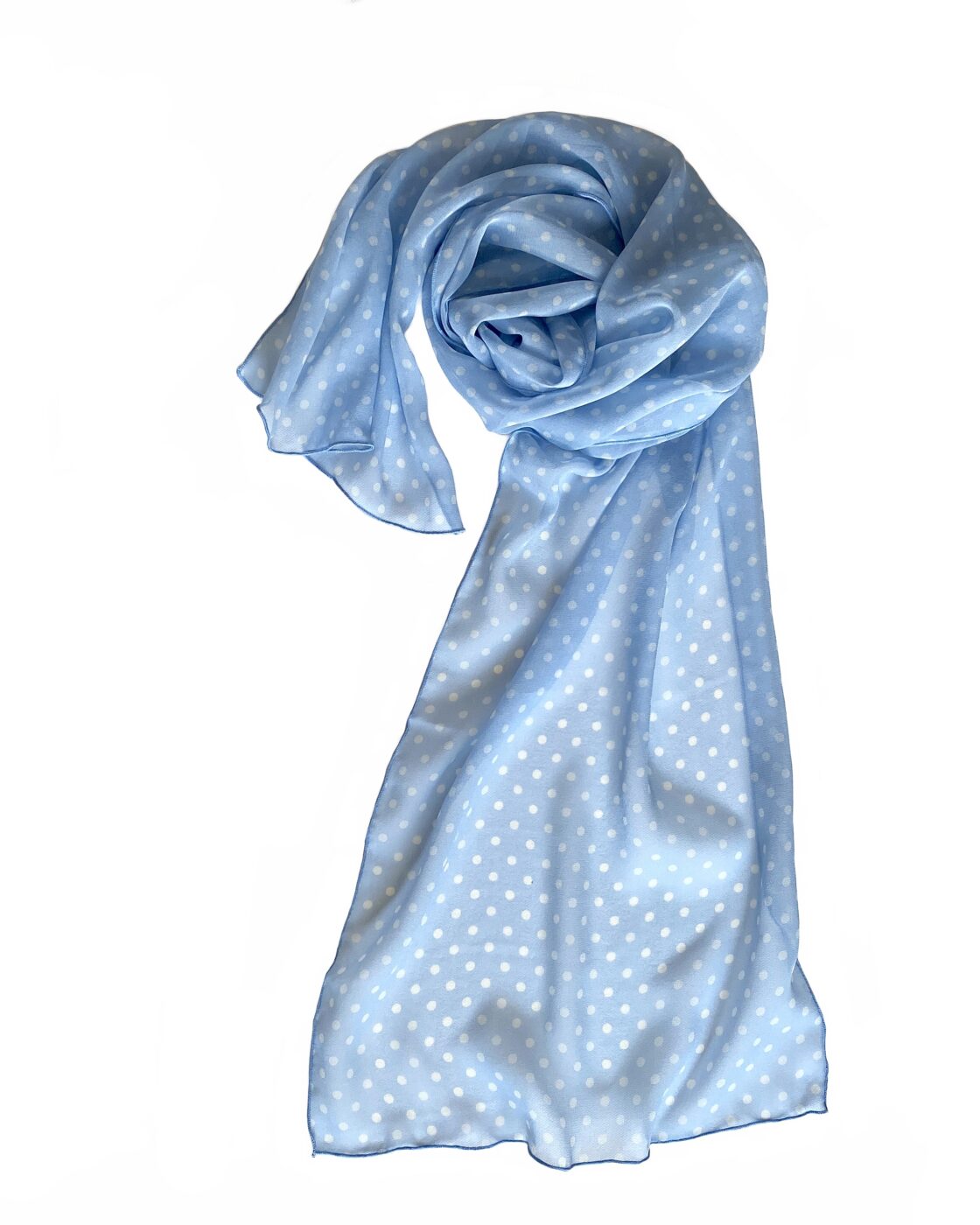 Light Blue and White Polka Dot Silk Scarf