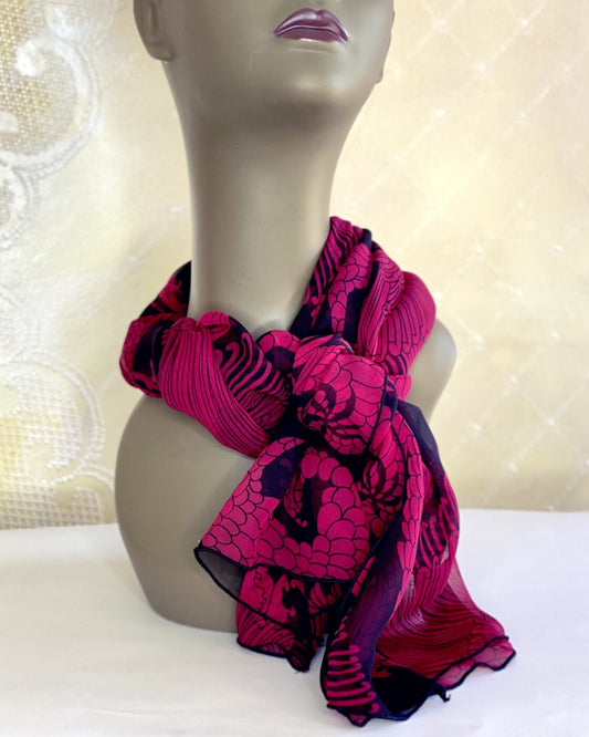 Pink and Purple Patterned Silk Scarf