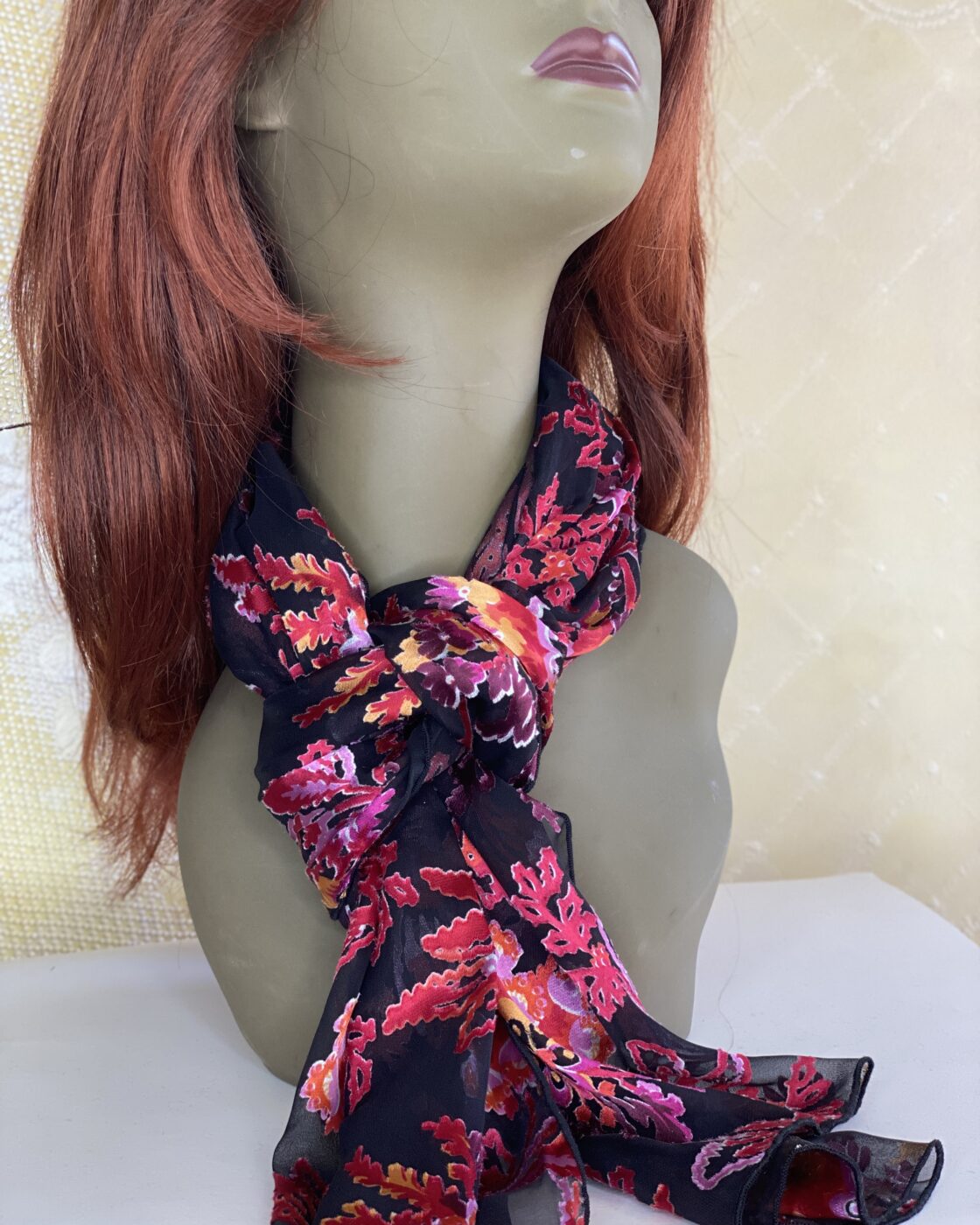 Pink Floral Patterned Silk Scarf