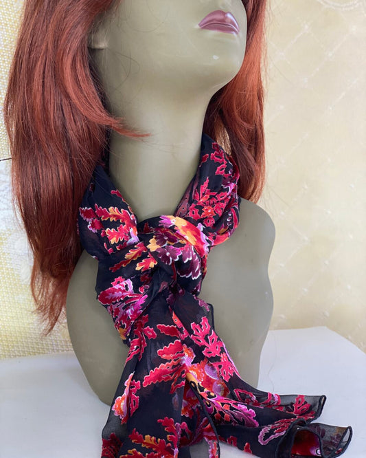 Pink Floral Patterned Silk Scarf