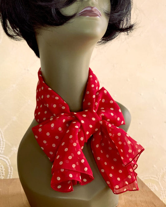 Red and White Polka Dot Silk Scarf