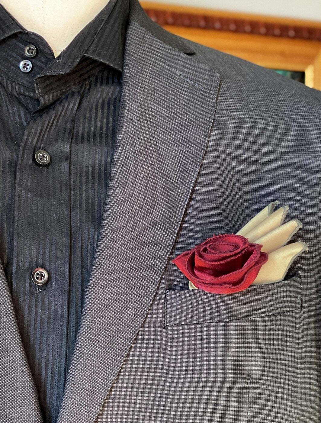 Red Rose Leaf Pocket Square