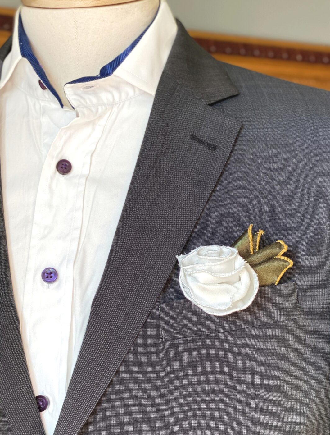 White Rose Leaf Pocket Square