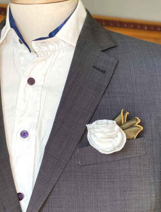 White Rose Leaf Pocket Square