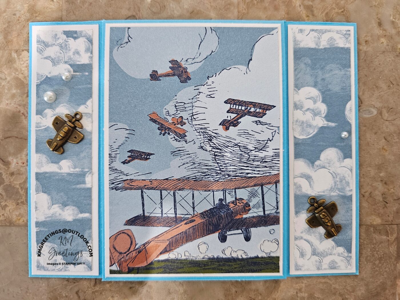 2 Plane Trinkets (on Plane Background with Middle Flap) Greeting Card