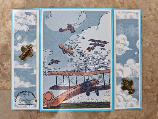 2 Plane Trinkets (on Plane Background with Middle Flap) Greeting Card
