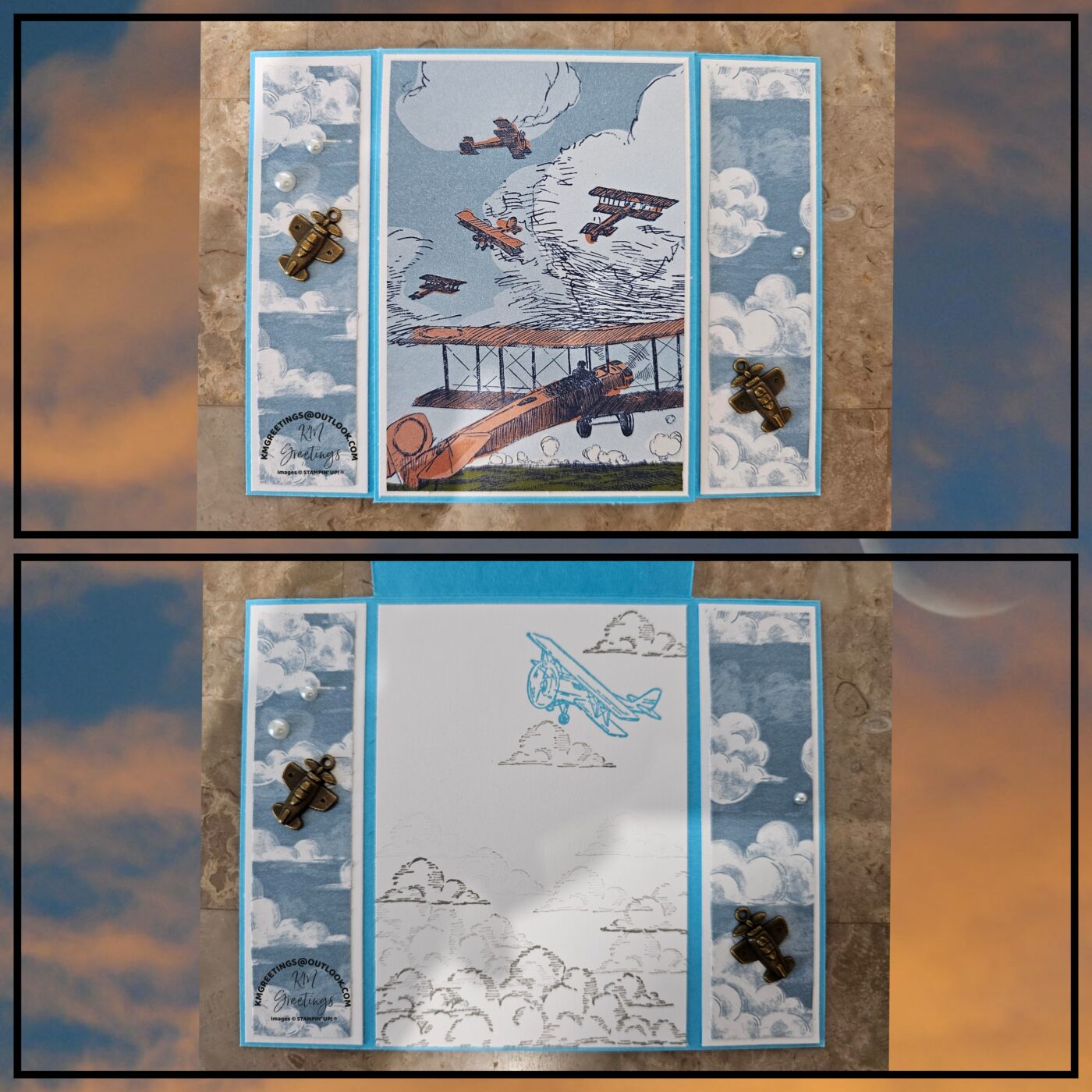 2 Plane Trinkets (on Plane Background with Middle Flap) Greeting Card