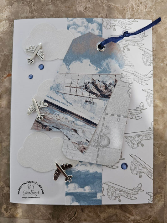 3 Plane Trinkets (Plane Tag with Cloud Stripe) Greeting Card