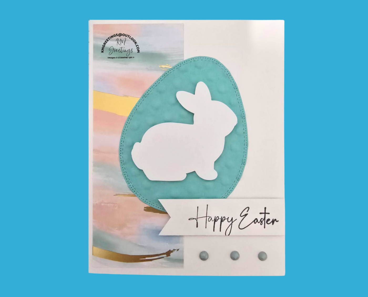 “Happy Easter” (white bunny on teal Easter egg) Greeting Card