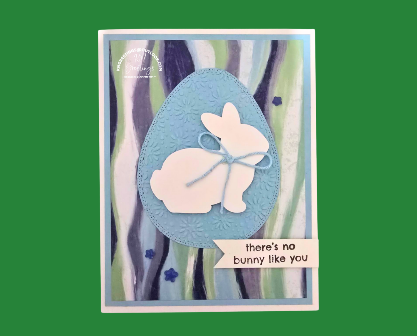 “There’s No Bunny Like You” (white bunny on blue Easter egg) Greeting Card
