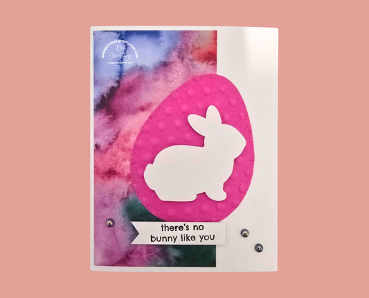 “There’s No Bunny Like You” (white bunny on pink Easter egg) Greeting Card