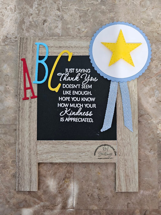 Chalkboard Easel with Blue Ribbon (Just saying thank-you) Greeting Card