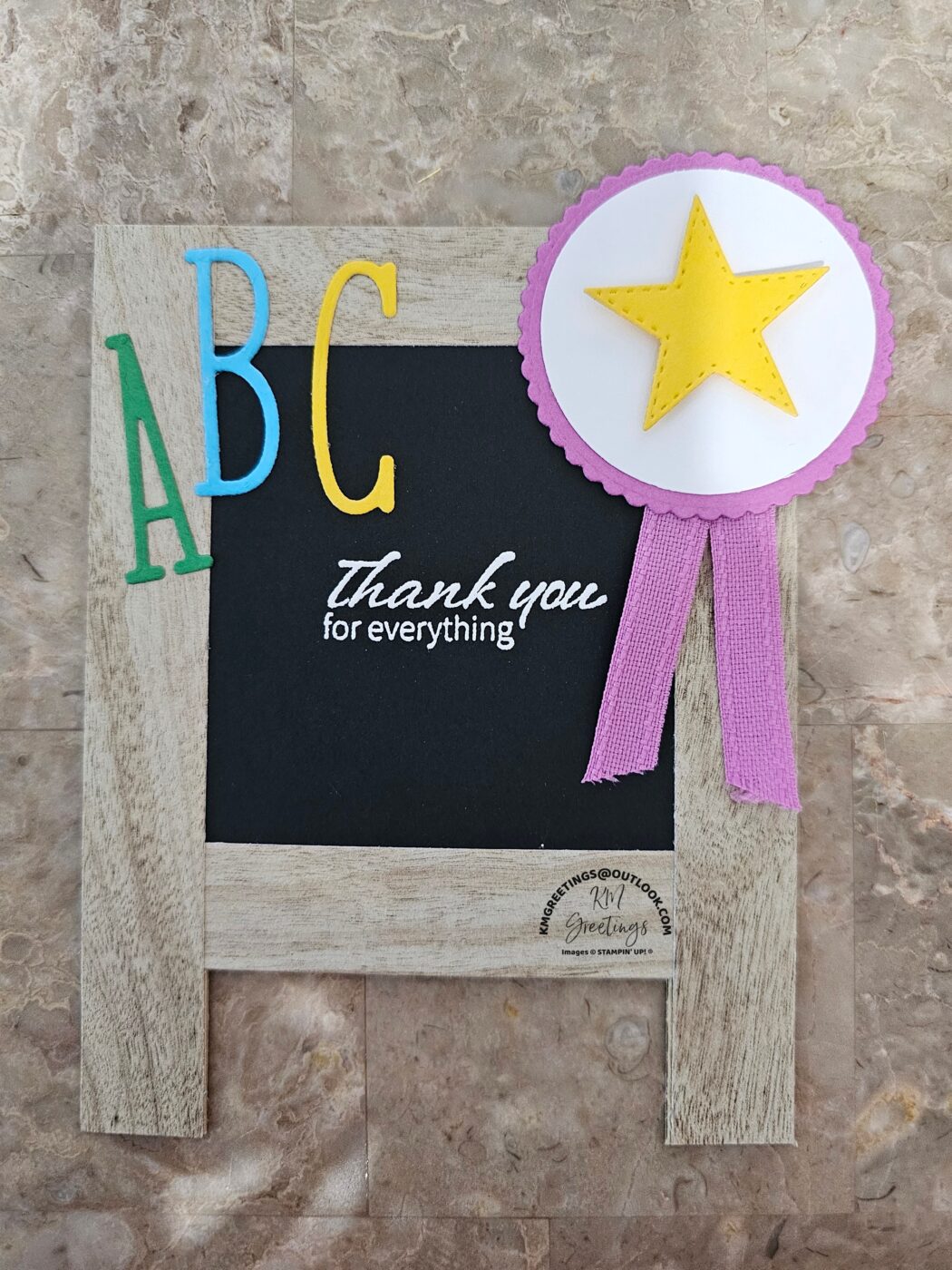 Chalkboard Easel with Purple Ribbon (Thank-you for everything) Greeting Card