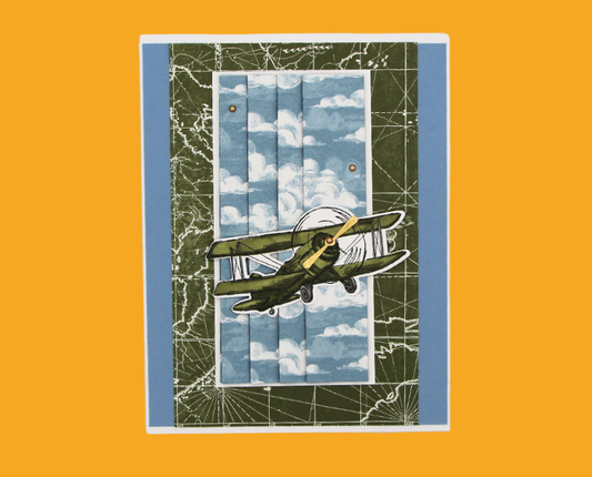 Green Plane (on Folded Clouds with Green Map) Greeting Card