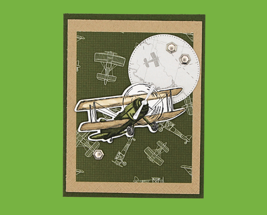 Green Plane (on Green Plane Background) Greeting Card