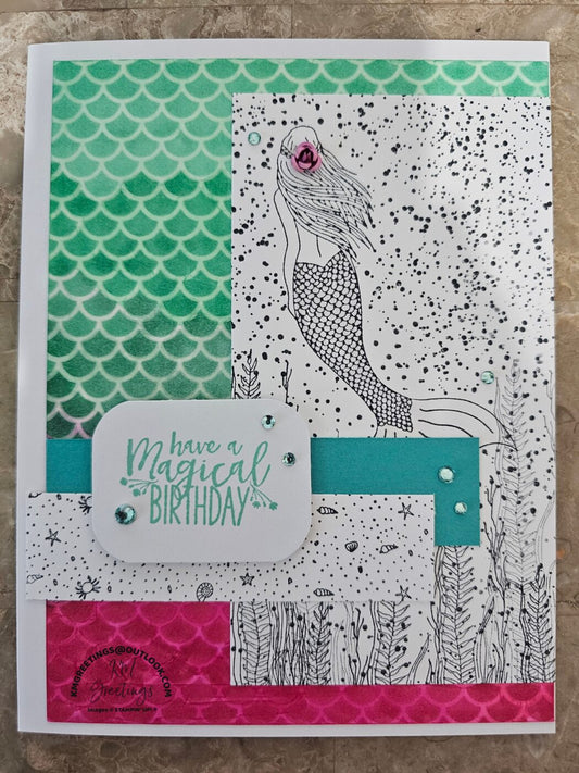 Have A Magical Birthday (Mermaid on Mermaid Scale Background) Greeting Card