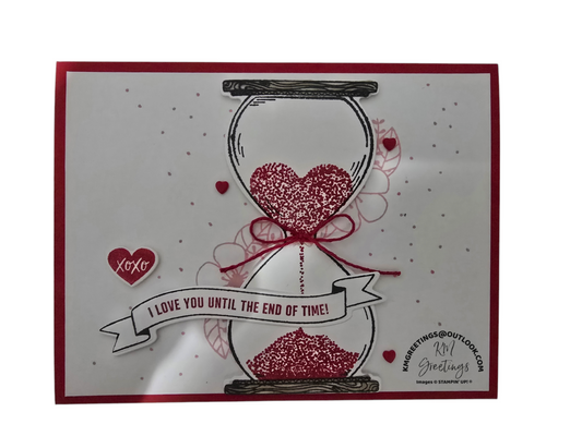 I Love You Until The End Of Time (Red Heart Hourglass with Pink Flower) Greeting Card