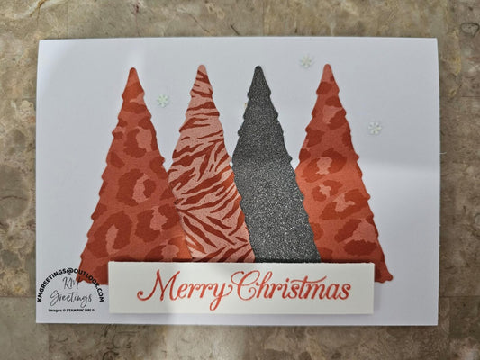 Merry Christmas (4 Trees, Safari Print) Greeting Card