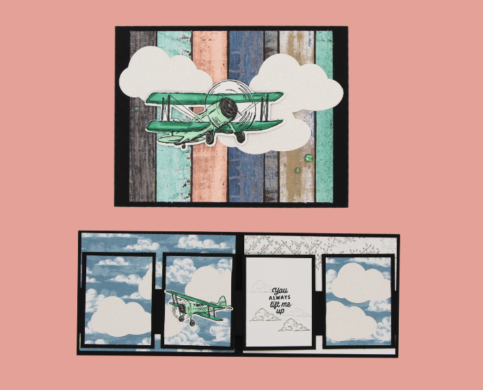 Plane in the Clouds (on Coloured Barnboard Background) Greeting Card