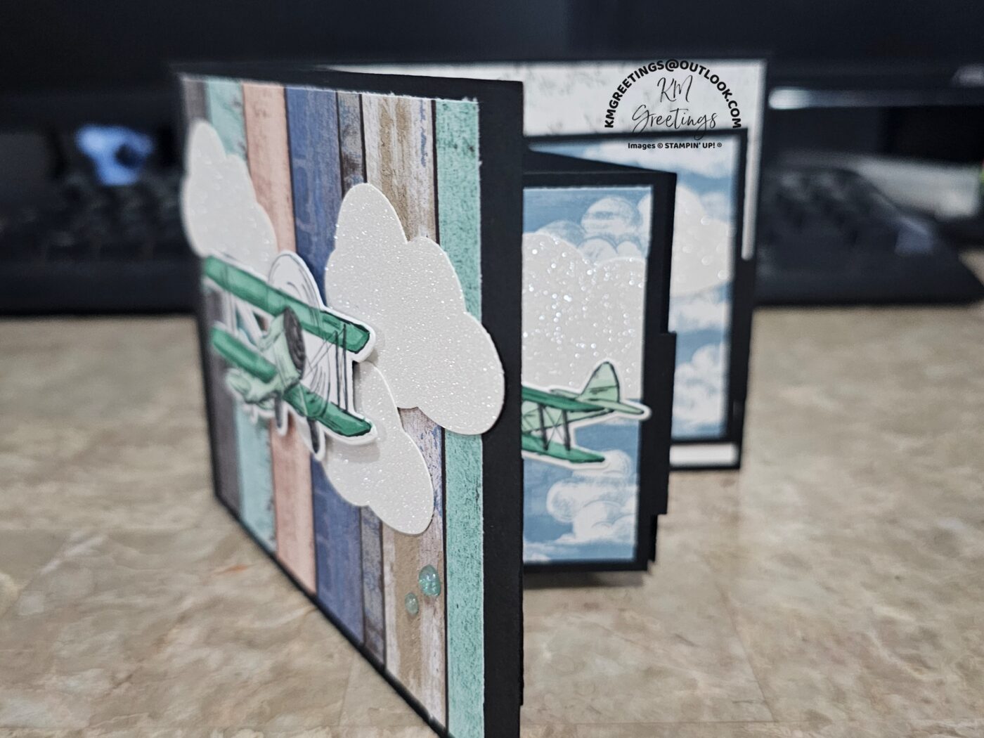 Plane in the Clouds (on Coloured Barnboard Background) Greeting Card