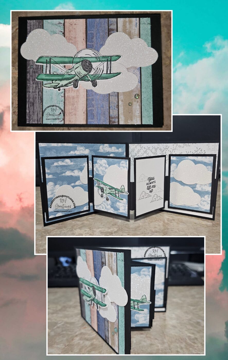 Plane in the Clouds (on Coloured Barnboard Background) Greeting Card