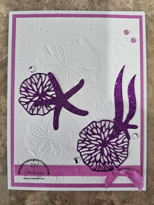 Purple Starfish on Sparkle White Embossed Background (No Sentiment) Greeting Card