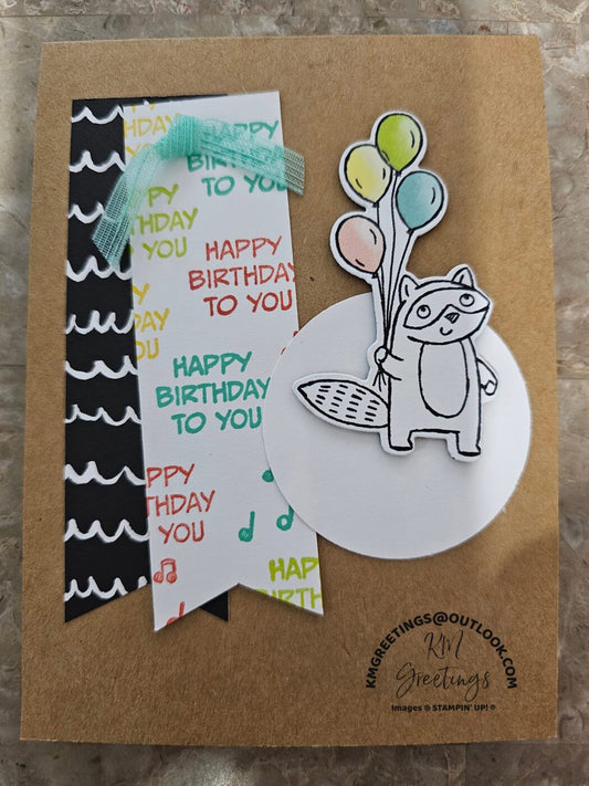 Raccoon with Balloons Greeting Card