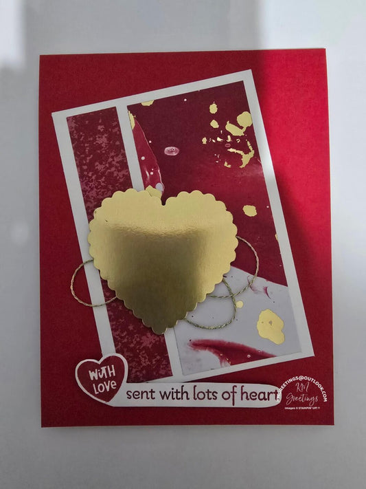 With Love Sent With Lots Of Heart (Scalloped Gold Heart) Greeting Card